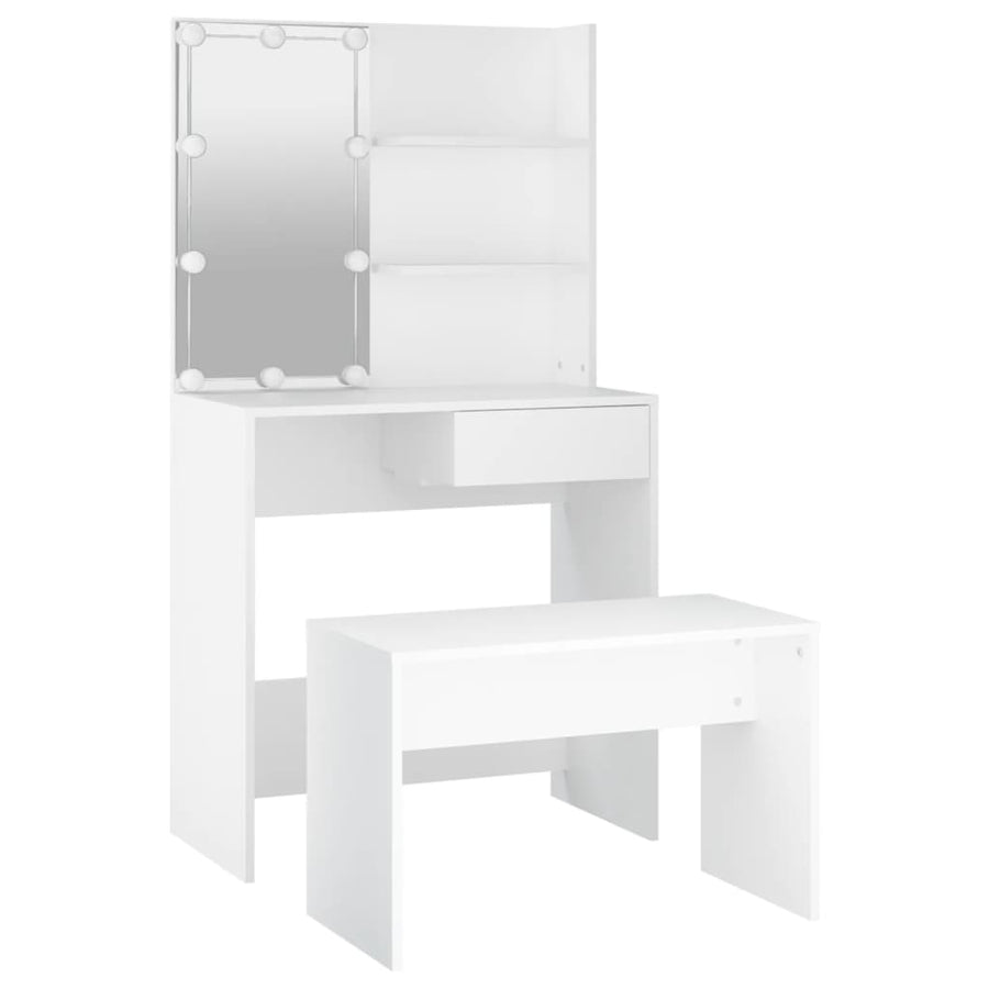Kaptafelset met LED's bewerkt hout wit 74.5 x 40 x 141 cm Wit