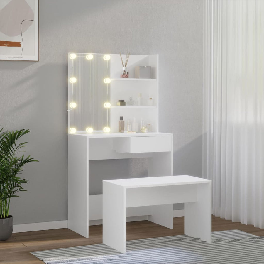 Kaptafelset met LED's bewerkt hout wit 74.5 x 40 x 141 cm Wit