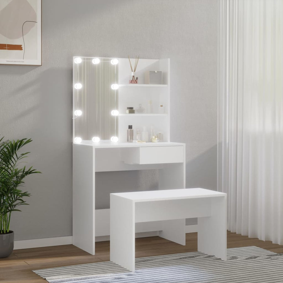 Kaptafelset met LED's bewerkt hout wit 74.5 x 40 x 141 cm Wit