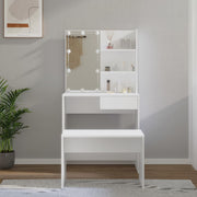 Kaptafel met LED's bewerkt hout wit 74,5x40x141 cm