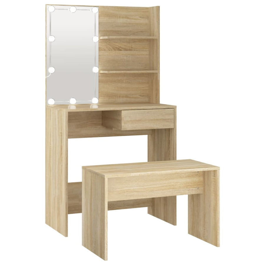 Kaptafelset Met Led's Bewerkt Hout Kleurig 74.5 x 40 x 141 cm