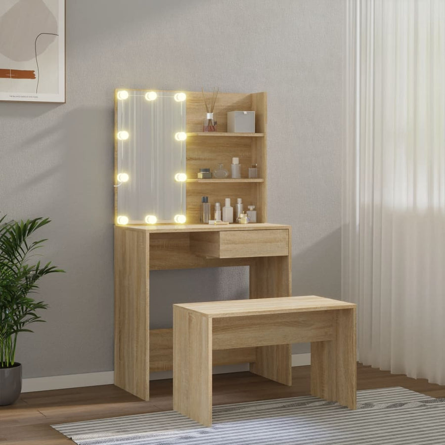 Kaptafelset Met Led's Bewerkt Hout Kleurig 74.5 x 40 x 141 cm