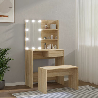 Kaptafelset Met Led's Bewerkt Hout Kleurig 74.5 x 40 x 141 cm