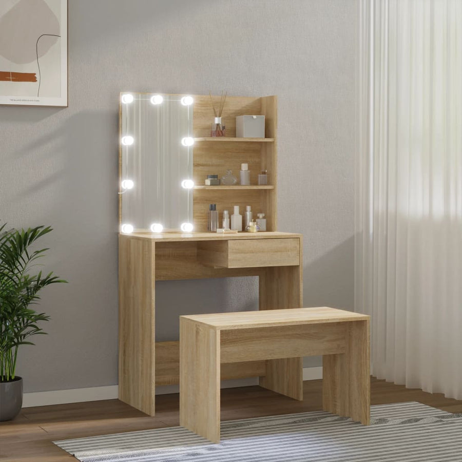 Kaptafelset Met Led's Bewerkt Hout Kleurig 74.5 x 40 x 141 cm
