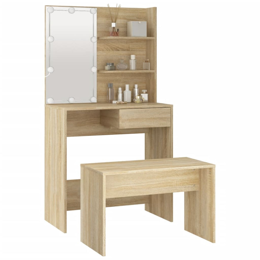 Kaptafelset Met Led's Bewerkt Hout Kleurig 74.5 x 40 x 141 cm