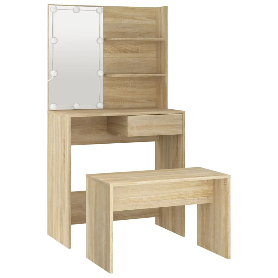 Kaptafelset Met Led's Bewerkt Hout Kleurig 74.5 x 40 x 141 cm