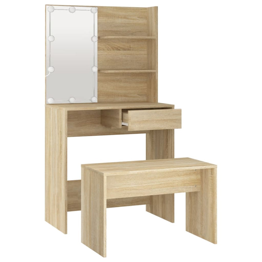 Kaptafelset Met Led's Bewerkt Hout Kleurig 74.5 x 40 x 141 cm