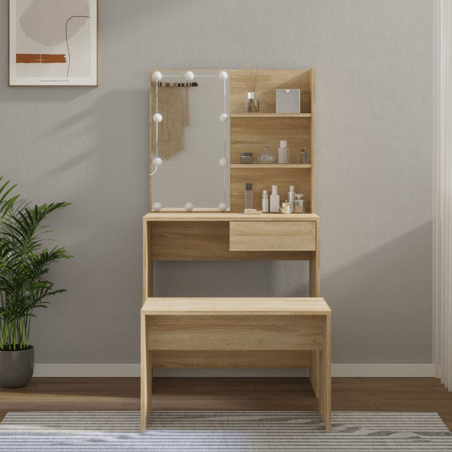 Kaptafelset Met Led's Bewerkt Hout Kleurig 74.5 x 40 x 141 cm