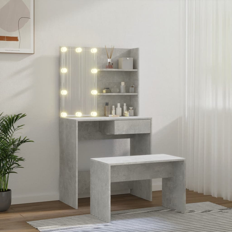 Kaptafelset met LED's bewerkt hout betongrijs 74.5 x 40 x 141 cm Betongrijs