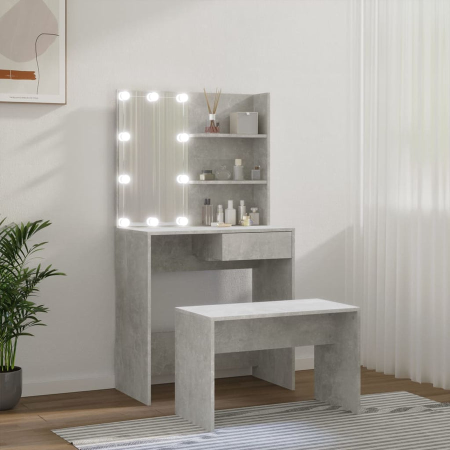 Kaptafelset met LED's bewerkt hout betongrijs 74.5 x 40 x 141 cm Betongrijs