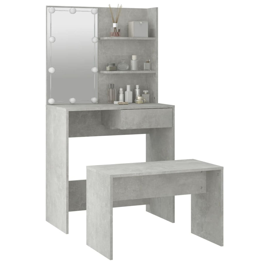 Kaptafelset met LED's bewerkt hout betongrijs 74.5 x 40 x 141 cm Betongrijs