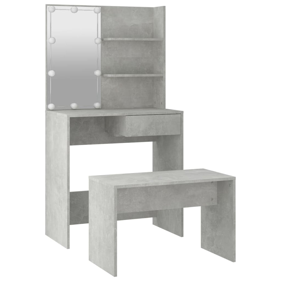 Kaptafelset met LED's bewerkt hout betongrijs 74.5 x 40 x 141 cm Betongrijs