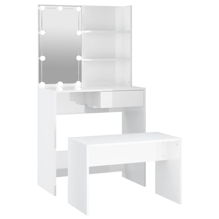 Kaptafelset met LED's bewerkt hout hoogglans wit 74.5 x 40 x 141 cm Hoogglans wit