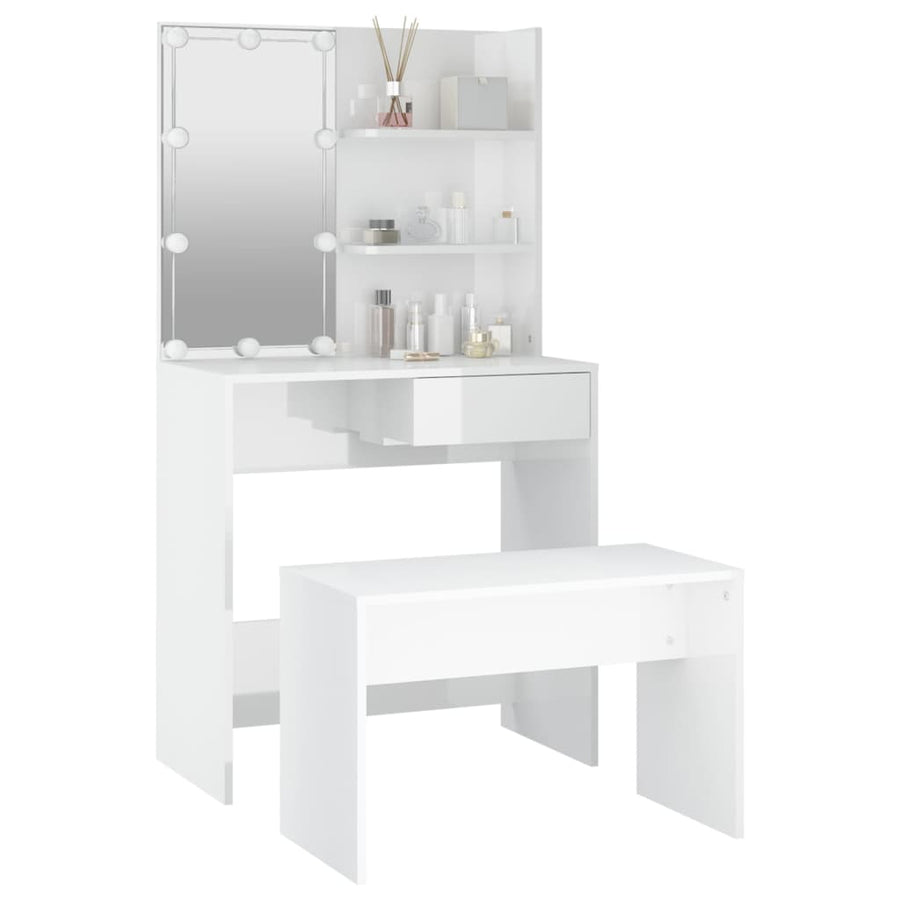 Kaptafelset met LED's bewerkt hout hoogglans wit 74.5 x 40 x 141 cm Hoogglans wit