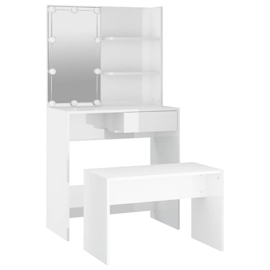 Kaptafelset met LED's bewerkt hout hoogglans wit 74.5 x 40 x 141 cm Hoogglans wit