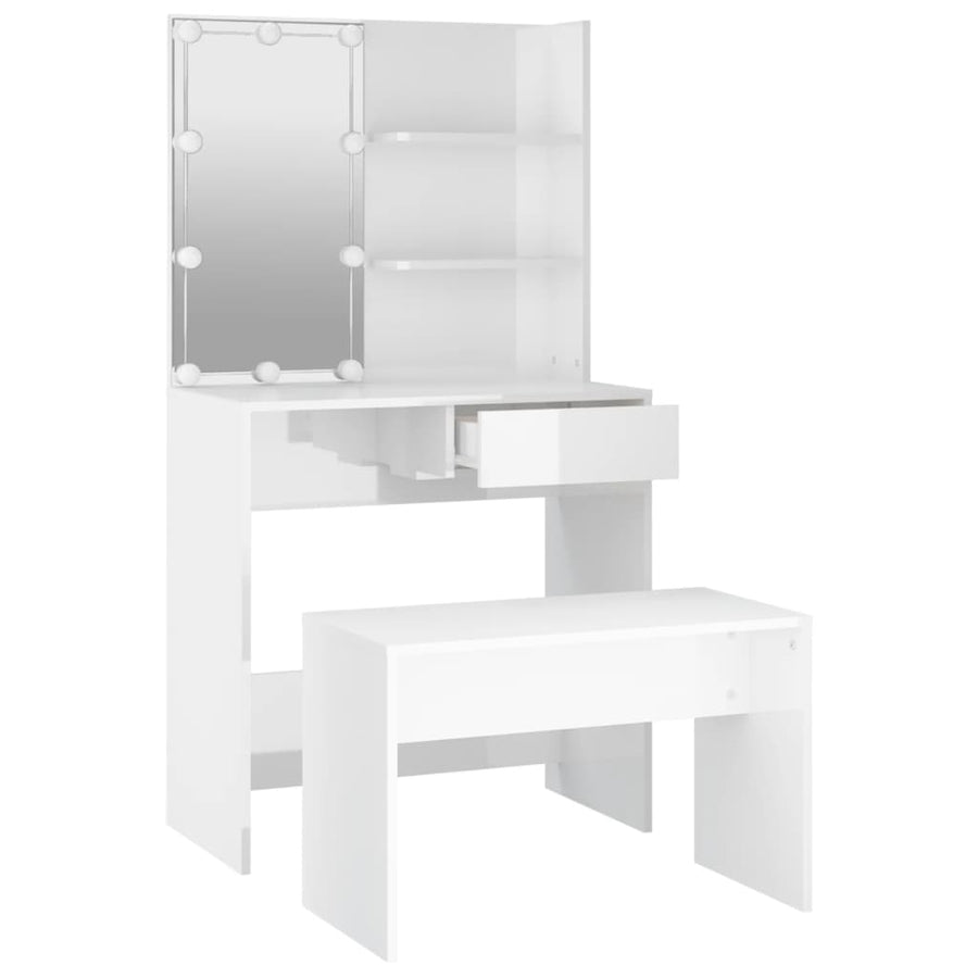 Kaptafelset met LED's bewerkt hout hoogglans wit 74.5 x 40 x 141 cm Hoogglans wit