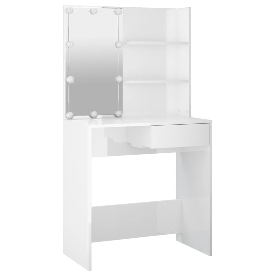 Kaptafelset met LED's bewerkt hout hoogglans wit 74.5 x 40 x 141 cm Hoogglans wit