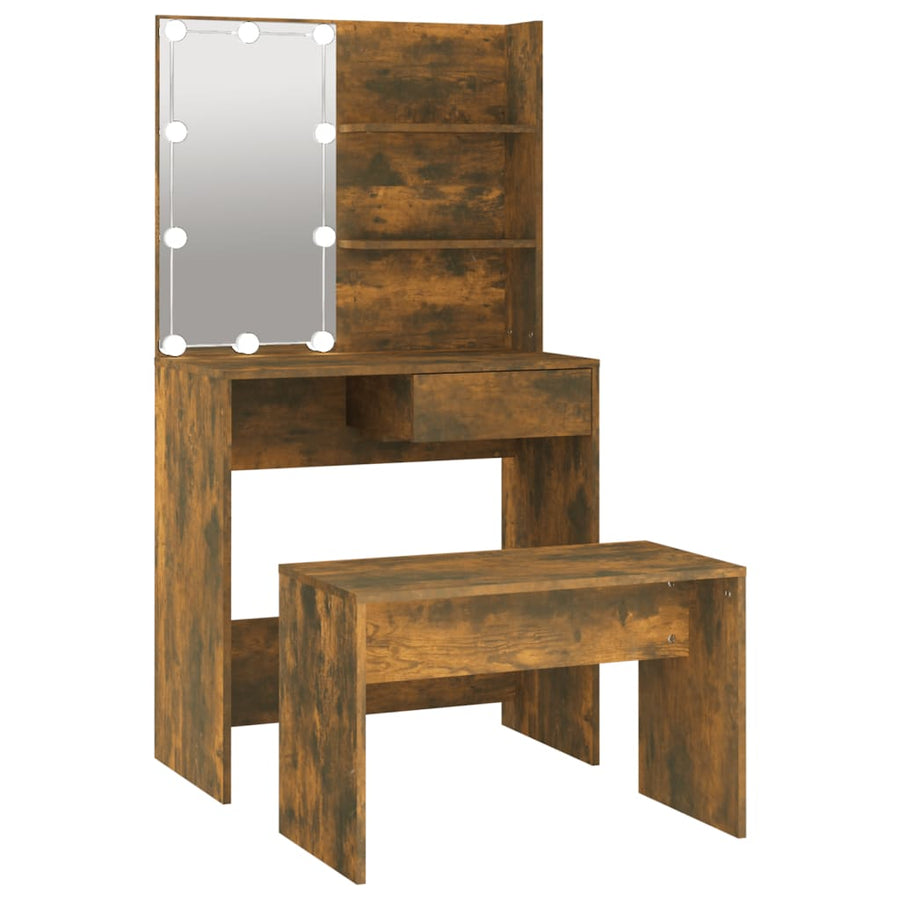 Kaptafelset met LED's bewerkt hout gerookt eiken 74.5 x 40 x 141 cm Gerookt eiken