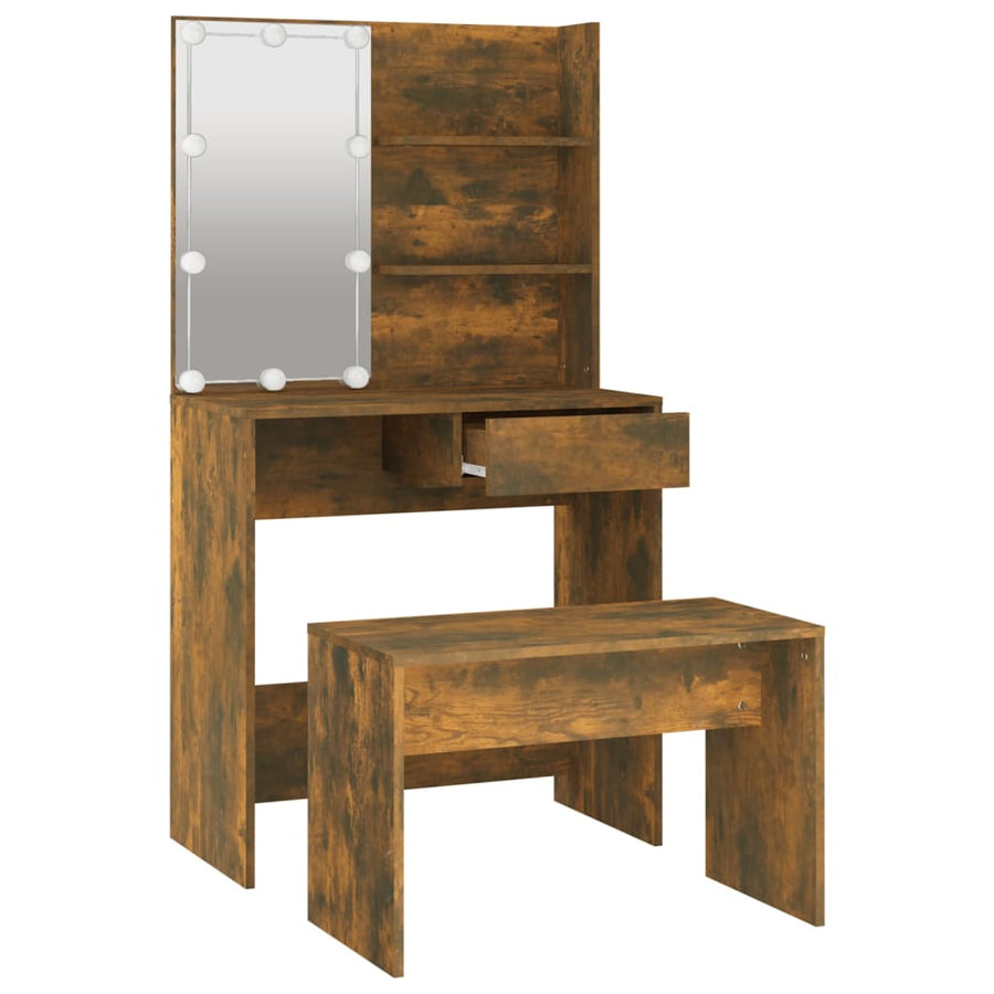 Kaptafelset met LED's bewerkt hout gerookt eiken 74.5 x 40 x 141 cm Gerookt eiken