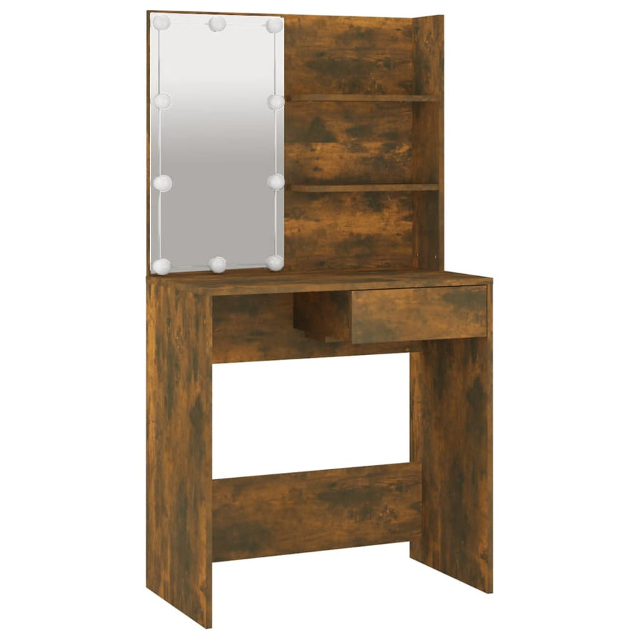 Kaptafelset met LED's bewerkt hout gerookt eiken 74.5 x 40 x 141 cm Gerookt eiken