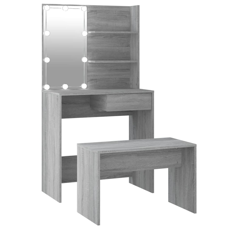 Kaptafelset met LED's bewerkt hout grijs sonoma 74.5 x 40 x 141 cm Grijs sonoma