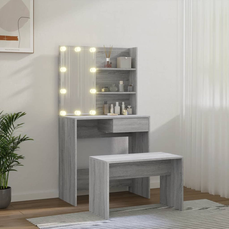 Kaptafelset met LED's bewerkt hout grijs sonoma 74.5 x 40 x 141 cm Grijs sonoma
