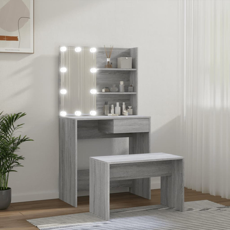 Kaptafelset met LED's bewerkt hout grijs sonoma 74.5 x 40 x 141 cm Grijs sonoma