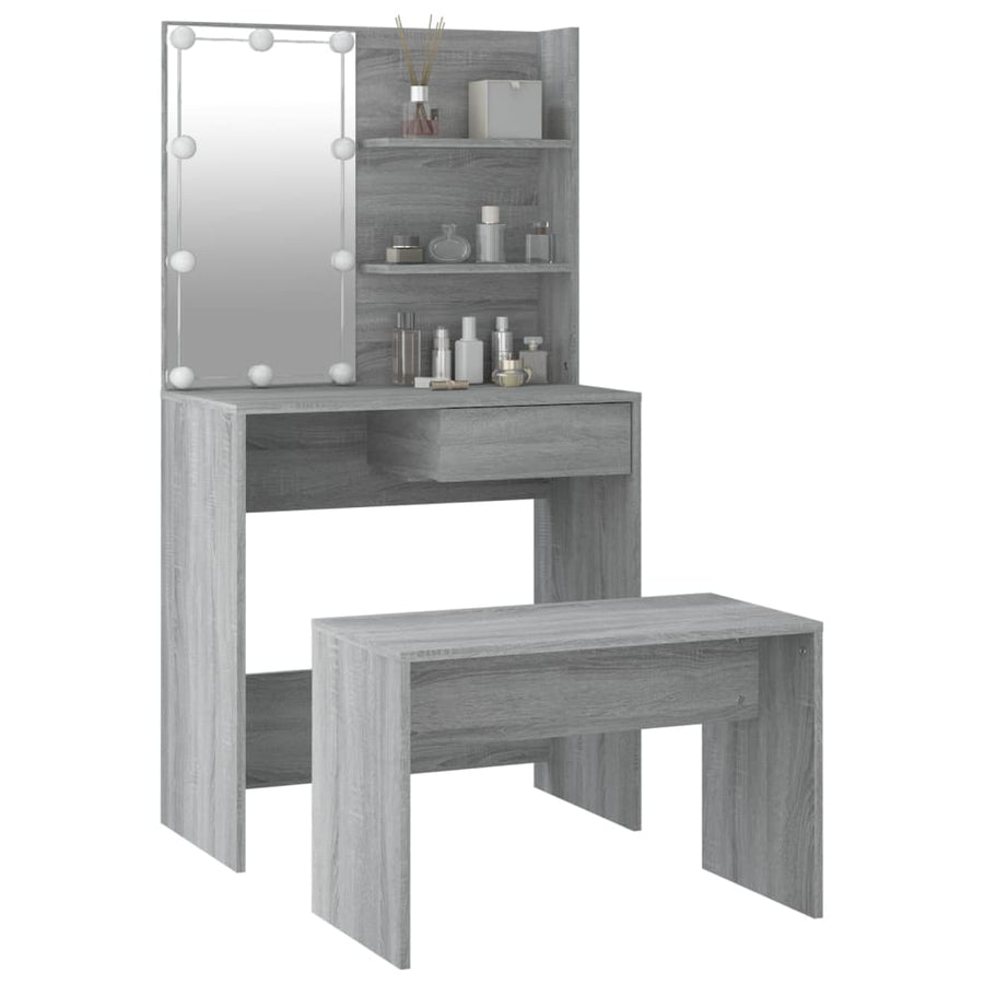 Kaptafelset met LED's bewerkt hout grijs sonoma 74.5 x 40 x 141 cm Grijs sonoma