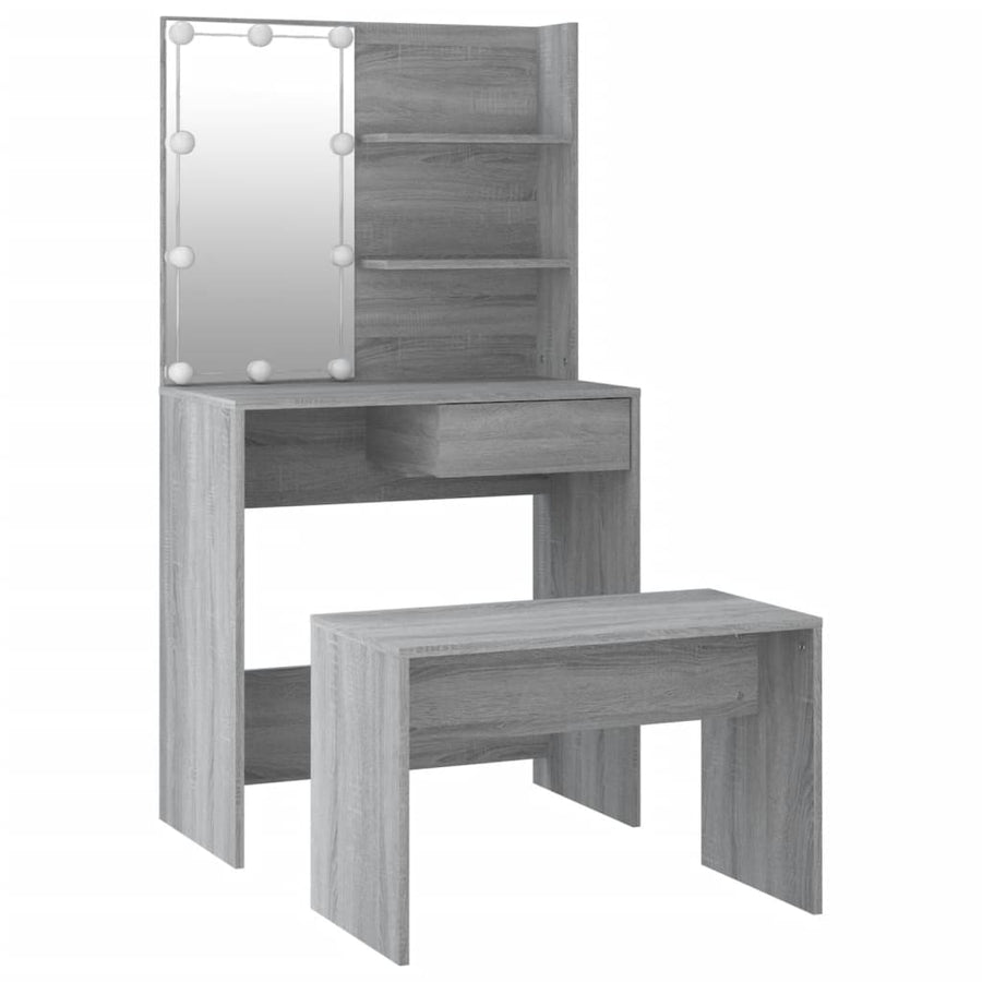 Kaptafelset met LED's bewerkt hout grijs sonoma 74.5 x 40 x 141 cm Grijs sonoma