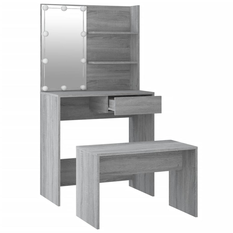 Kaptafelset met LED's bewerkt hout grijs sonoma 74.5 x 40 x 141 cm Grijs sonoma