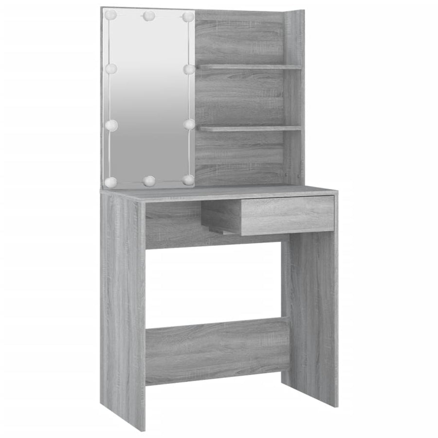 Kaptafelset met LED's bewerkt hout grijs sonoma 74.5 x 40 x 141 cm Grijs sonoma