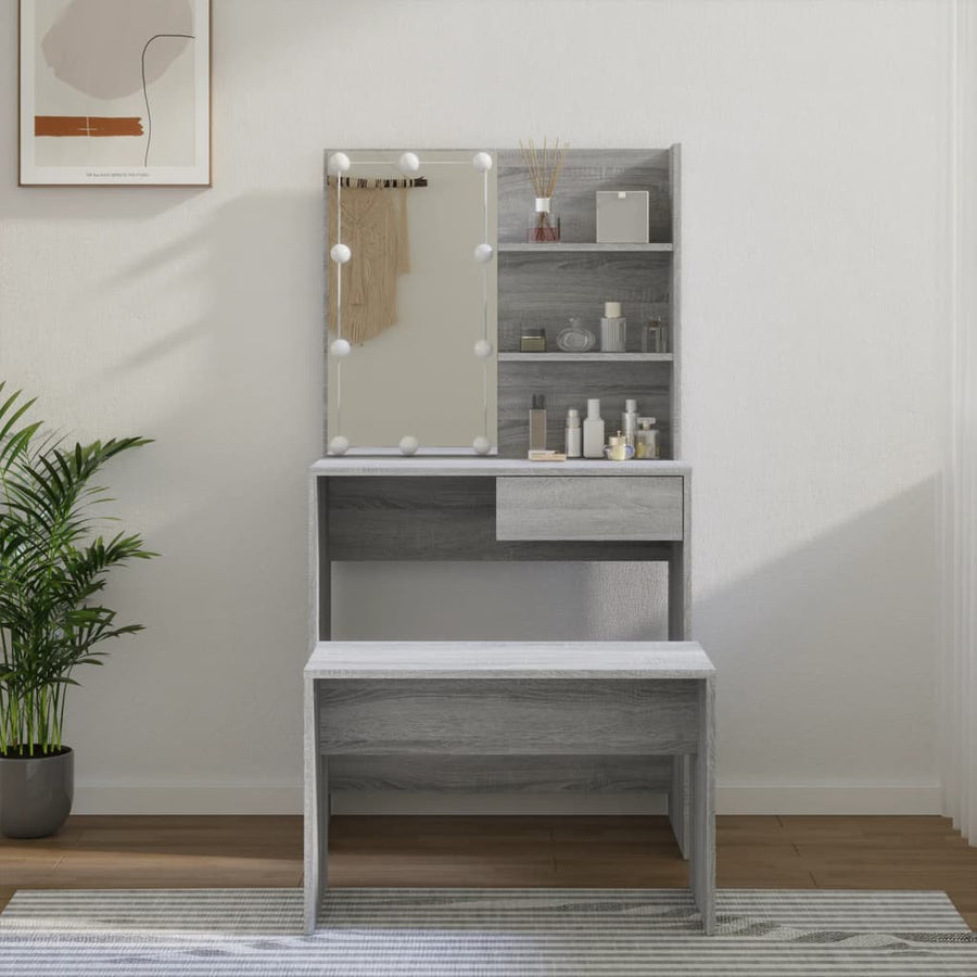 Kaptafelset met LED's bewerkt hout grijs sonoma 74.5 x 40 x 141 cm Grijs sonoma