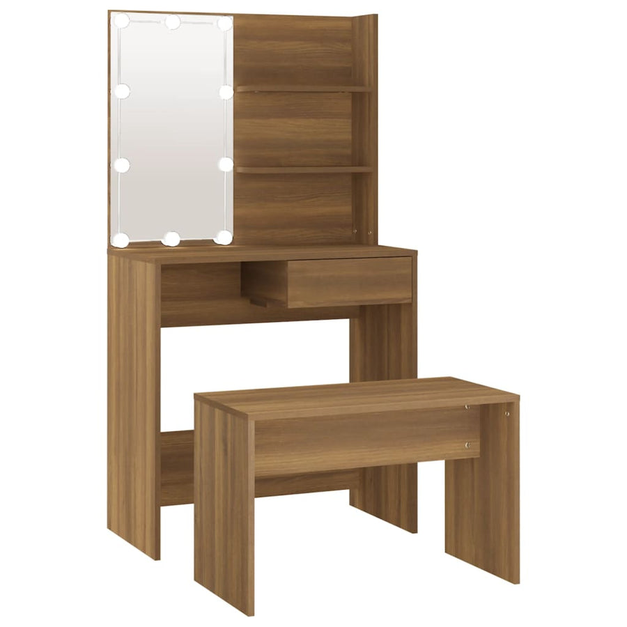 Kaptafelset met LED's bewerkt hout bruineiken 74.5 x 40 x 141 cm bruin eikenkleur
