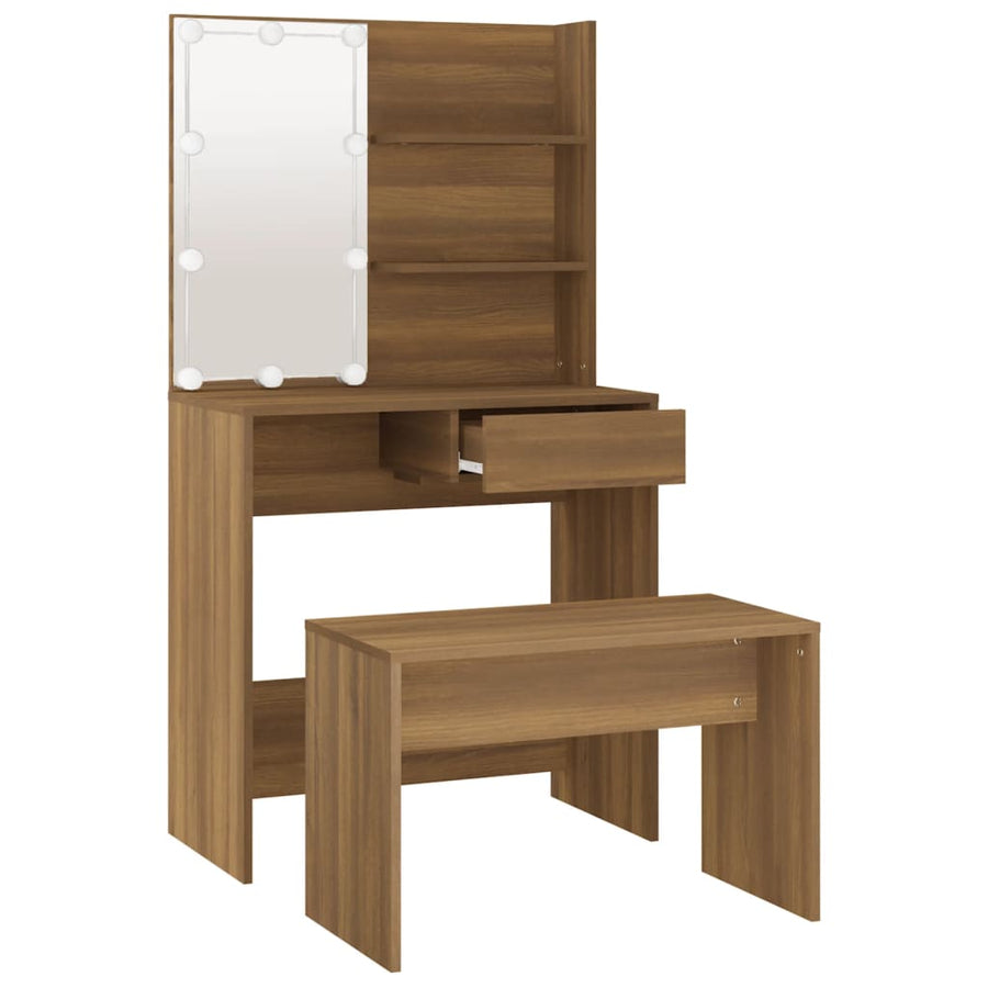 Kaptafelset met LED's bewerkt hout bruineiken 74.5 x 40 x 141 cm bruin eikenkleur