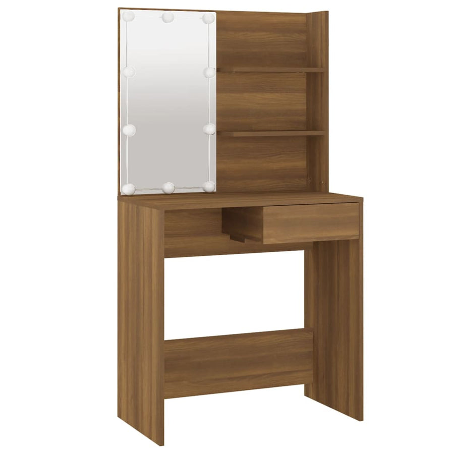 Kaptafelset met LED's bewerkt hout bruineiken 74.5 x 40 x 141 cm bruin eikenkleur