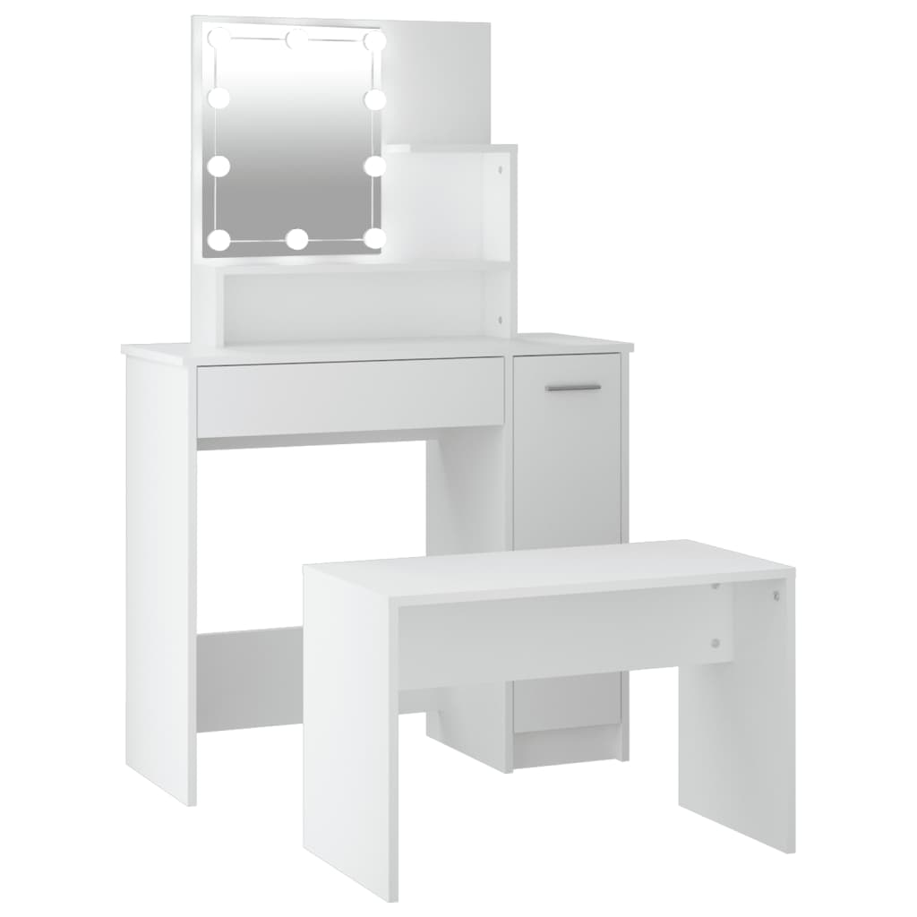 Kaptafelset met LED's bewerkt hout wit 86.5 x 35 x 136 cm Wit
