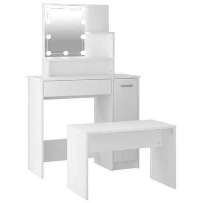 Kaptafelset met LED's bewerkt hout wit 86.5 x 35 x 136 cm Wit