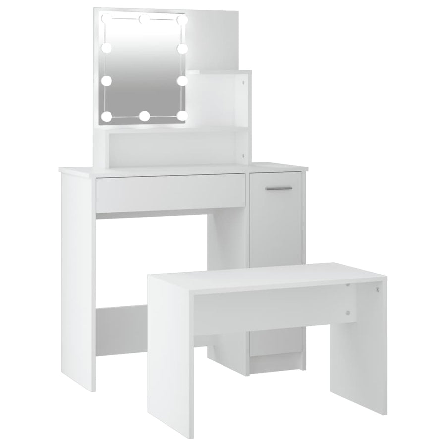 Kaptafelset met LED's bewerkt hout wit 86.5 x 35 x 136 cm Wit