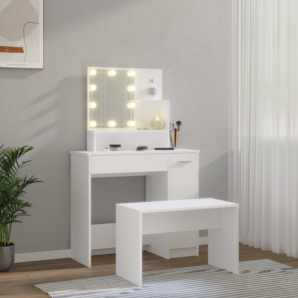 Kaptafelset met LED's bewerkt hout wit 86.5 x 35 x 136 cm Wit