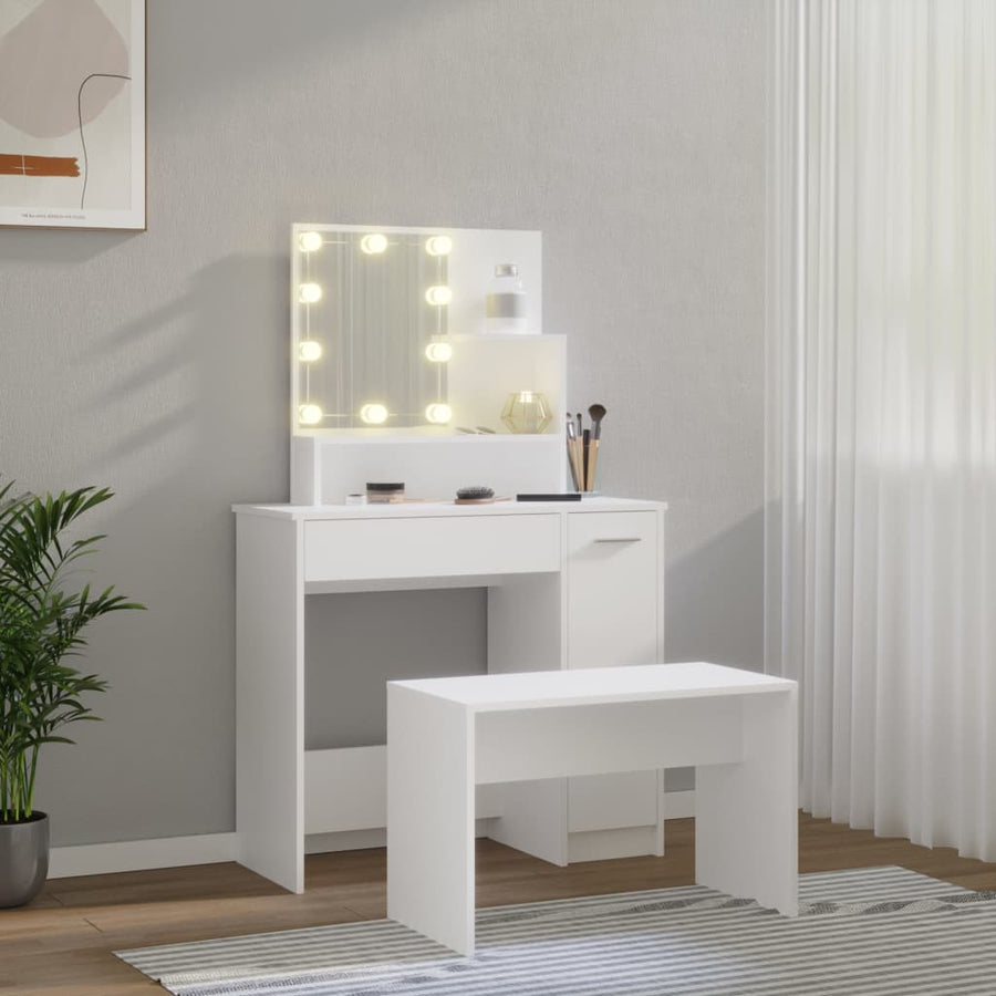 Kaptafelset met LED's bewerkt hout wit 86.5 x 35 x 136 cm Wit