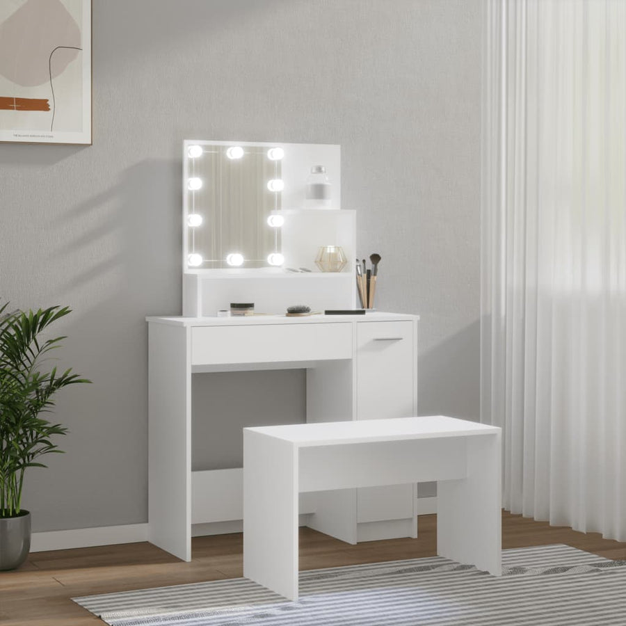 Kaptafelset met LED's bewerkt hout wit 86.5 x 35 x 136 cm Wit