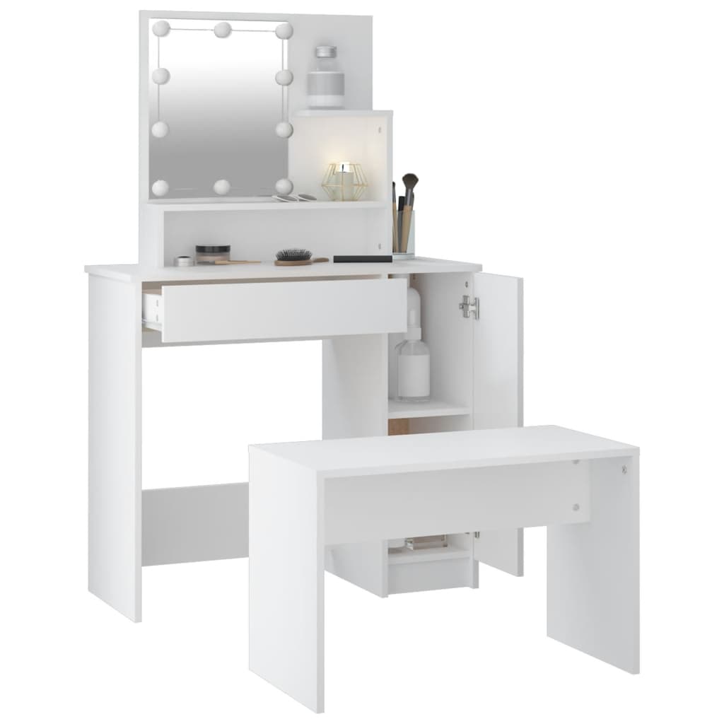 Kaptafelset met LED's bewerkt hout wit 86.5 x 35 x 136 cm Wit