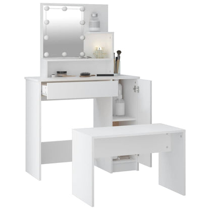 Kaptafelset met LED's bewerkt hout wit 86.5 x 35 x 136 cm Wit