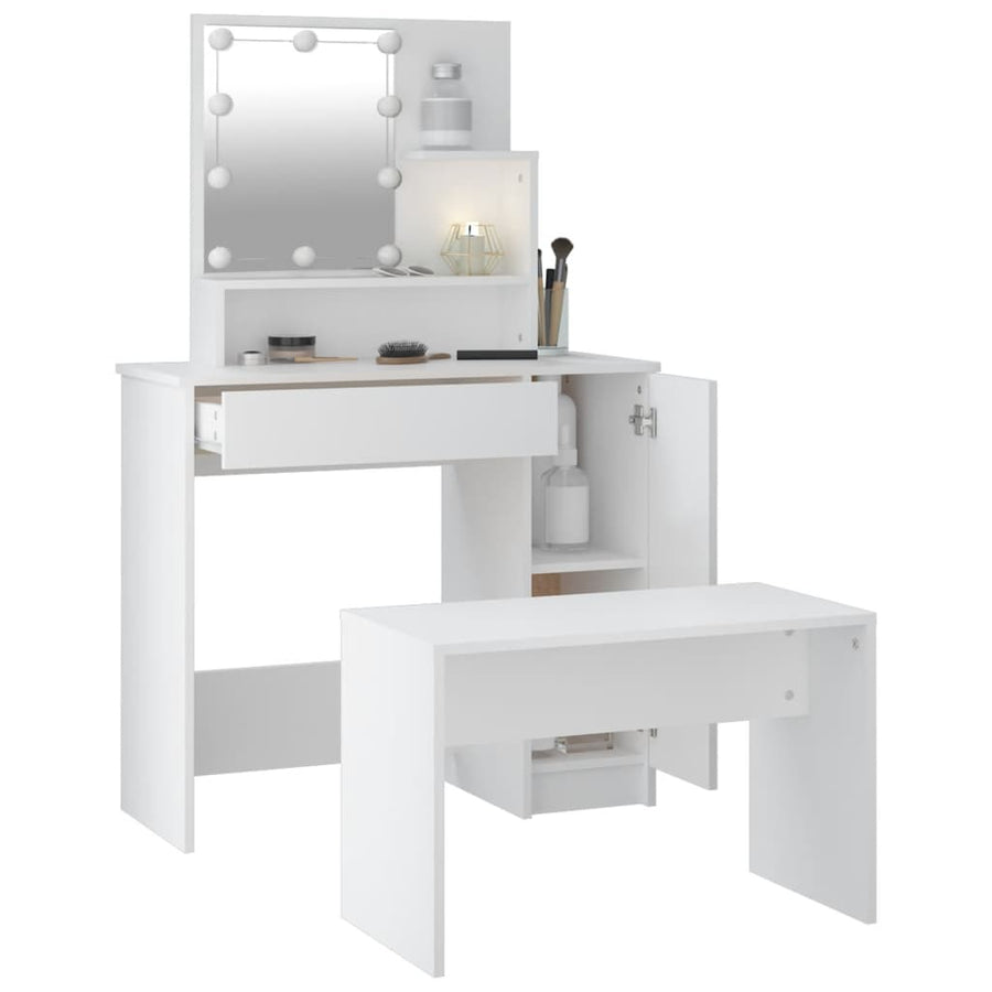 Kaptafelset met LED's bewerkt hout wit 86.5 x 35 x 136 cm Wit