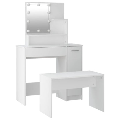 Kaptafelset met LED's bewerkt hout wit 86.5 x 35 x 136 cm Wit