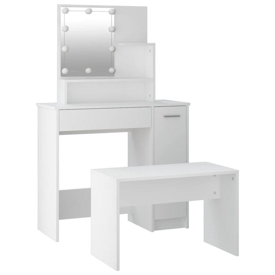 Kaptafelset met LED's bewerkt hout wit 86.5 x 35 x 136 cm Wit