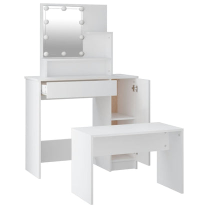 Kaptafelset met LED's bewerkt hout wit 86.5 x 35 x 136 cm Wit
