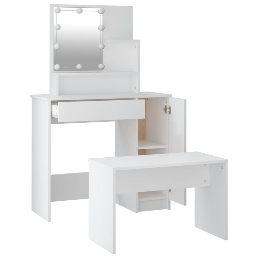 Kaptafelset met LED's bewerkt hout wit 86.5 x 35 x 136 cm Wit