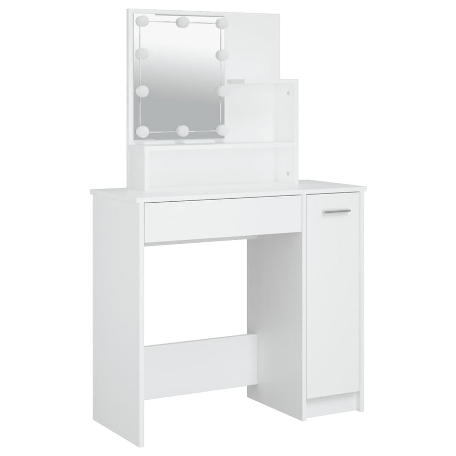 Kaptafelset met LED's bewerkt hout wit 86.5 x 35 x 136 cm Wit