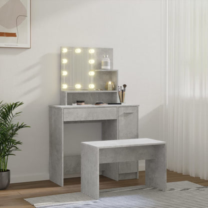 Kaptafelset met LED's bewerkt hout betongrijs 86.5 x 35 x 136 cm Betongrijs